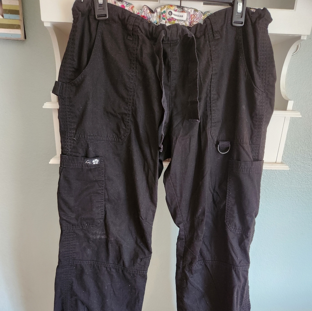 Black Koi cargo scrub pants